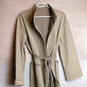 Lightweight Microsuede Belted Minimalist Duster Trench Coat with pockets, Beige